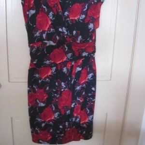 Chaps, flowered cap sleeve ruched dress, Sz. XL